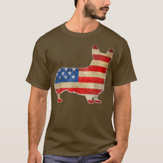 Vintage Corgi Dog American Flag 4th of July T-Shirt