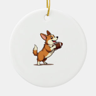 Vintage Corgi Football Dog Illustration Retro Spor Ceramic Ornament