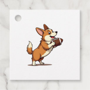 Vintage Corgi Football Dog Illustration Retro Spor Favour Tags