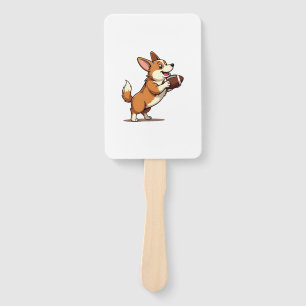 Vintage Corgi Football Dog Illustration Retro Spor Hand Fan
