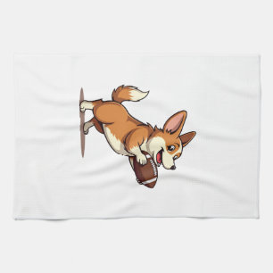 Vintage Corgi Football Dog Illustration Retro Spor Kitchen Towel