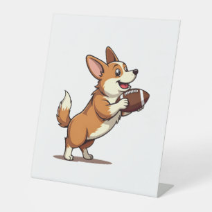 Vintage Corgi Football Dog Illustration Retro Spor Pedestal Sign
