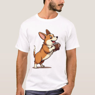 Vintage Corgi Football Dog Illustration Retro Spor T-Shirt