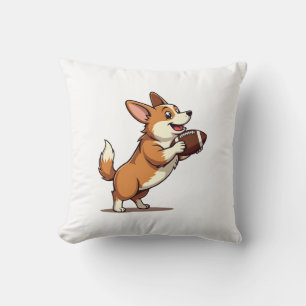 Vintage Corgi Football Dog Illustration Retro Spor Throw Pillow