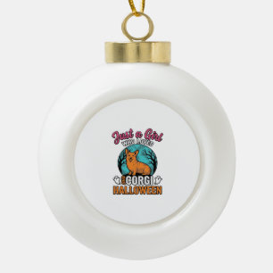 Vintage Corgi Halloween Girl Dog Lover Shirt Desig Ceramic Ball Christmas Ornament