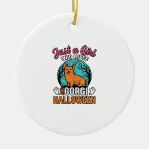 Vintage Corgi Halloween Girl Dog Lover Shirt Desig Ceramic Ornament