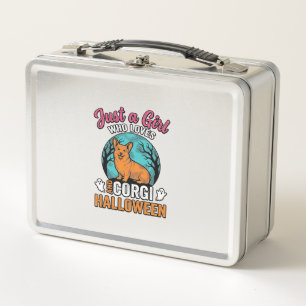 Vintage Corgi Halloween Girl Dog Lover Shirt Desig Metal Lunch Box