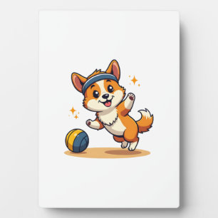 Vintage Corgi Volleyball Dog Vector Illustration S Plaque
