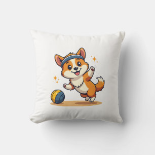 Vintage Corgi Volleyball Dog Vector Illustration S Throw Pillow