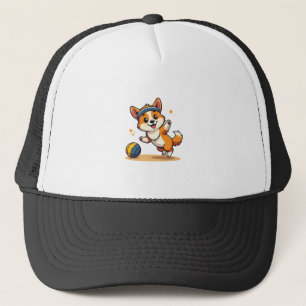 Vintage Corgi Volleyball Dog Vector Illustration S Trucker Hat