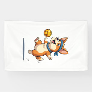 Vintage Corgi Volleyball Illustration Cute Dog Ath Banner