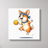 Vintage Corgi Volleyball Illustration Cute Dog Ath
