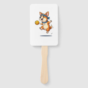 Vintage Corgi Volleyball Illustration Cute Dog Ath Hand Fan