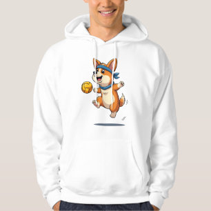 Vintage Corgi Volleyball Illustration Cute Dog Ath Hoodie