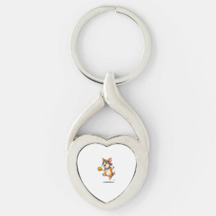 Vintage Corgi Volleyball Illustration Cute Dog Ath Keychain