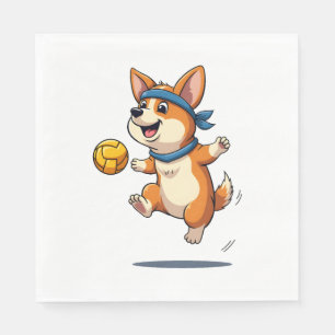 Vintage Corgi Volleyball Illustration Cute Dog Ath Napkin