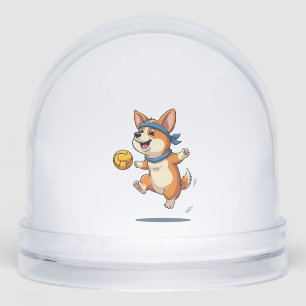 Vintage Corgi Volleyball Illustration Cute Dog Ath Snowglobe