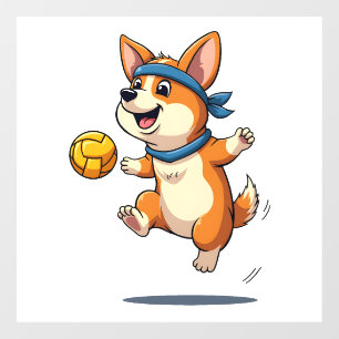 Vintage Corgi Volleyball Illustration Cute Dog Ath Window Cling