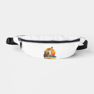 Vintage Corgi Volleyball Retro Sunset Vector Illus Fanny Pack