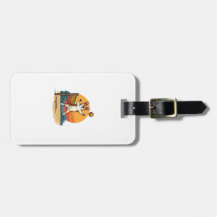 Vintage Corgi Volleyball Retro Sunset Vector Illus Luggage Tag