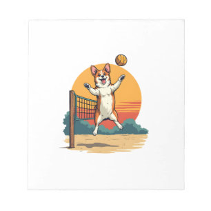 Vintage Corgi Volleyball Retro Sunset Vector Illus Notepad