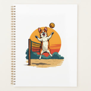 Vintage Corgi Volleyball Retro Sunset Vector Illus Planner