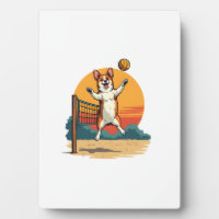 Vintage Corgi Volleyball Retro Sunset Vector Illus