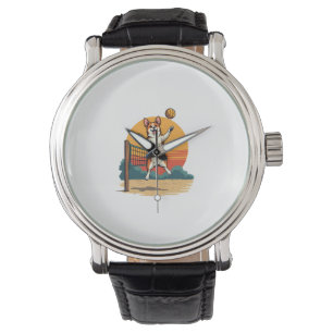 Vintage Corgi Volleyball Retro Sunset Vector Illus Watch