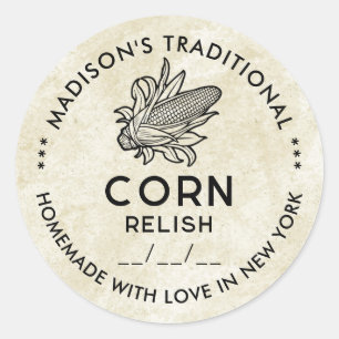 Vintage corn relish sticker with cob symbol