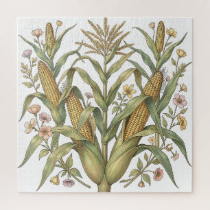 Vintage Corn Stalk Botanical Jigsaw Puzzle