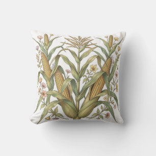 Vintage Corn Stalk Botanical Throw Pillow