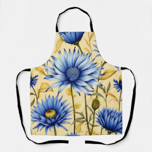 Vintage Cornflower Blue and Yellow Floral Apron