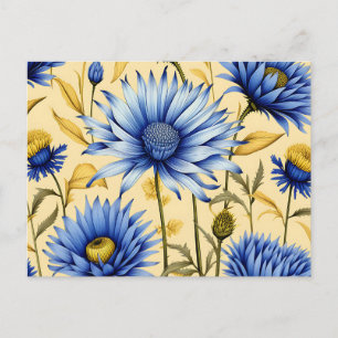 Vintage Cornflower Blue and Yellow Floral Postcard
