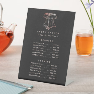 Vintage Corset Logo Lingerie Service Price Menu Pedestal Sign