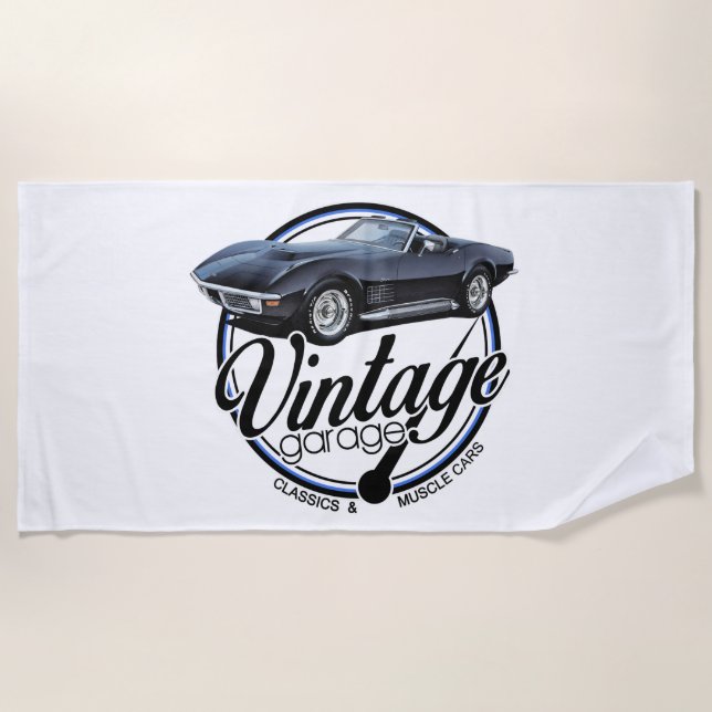 Vintage Corvette garage Beach Towel (Front)