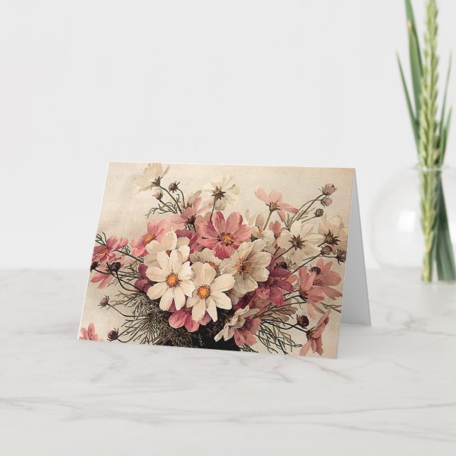 Vintage Cosmos Bouquet Card (Front)
