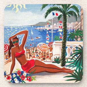 Vintage Cote D'Azur Beach Girl Coaster