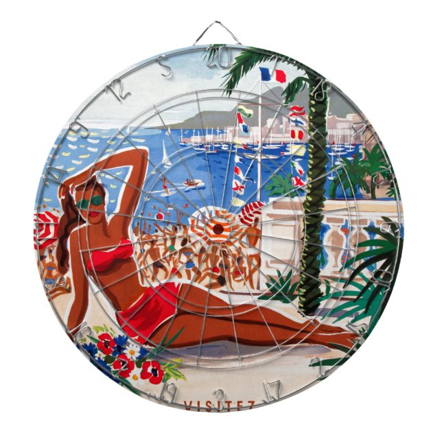Vintage Cote D'Azur Beach Girl Dartboard (Front)