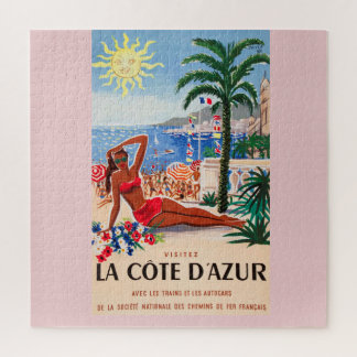 Vintage Cote D'Azur Beach Girl Jigsaw Puzzle
