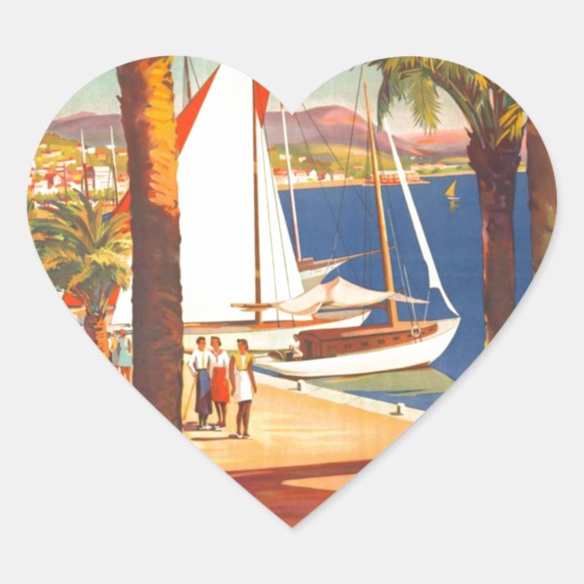 Vintage Cote D'Azur French Travel Heart Sticker (Front)
