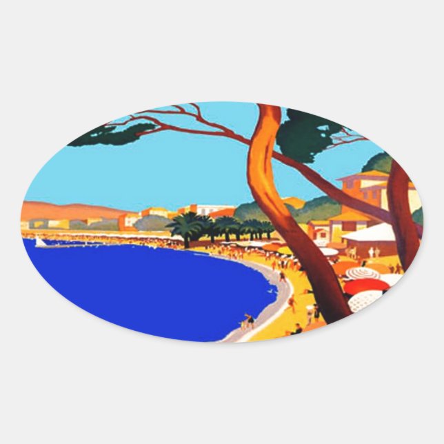 Vintage Cote D'Azur French Travel Oval Sticker (Front)
