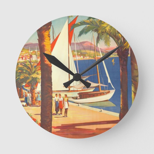 Vintage Cote D'Azur French Travel Round Clock (Front)