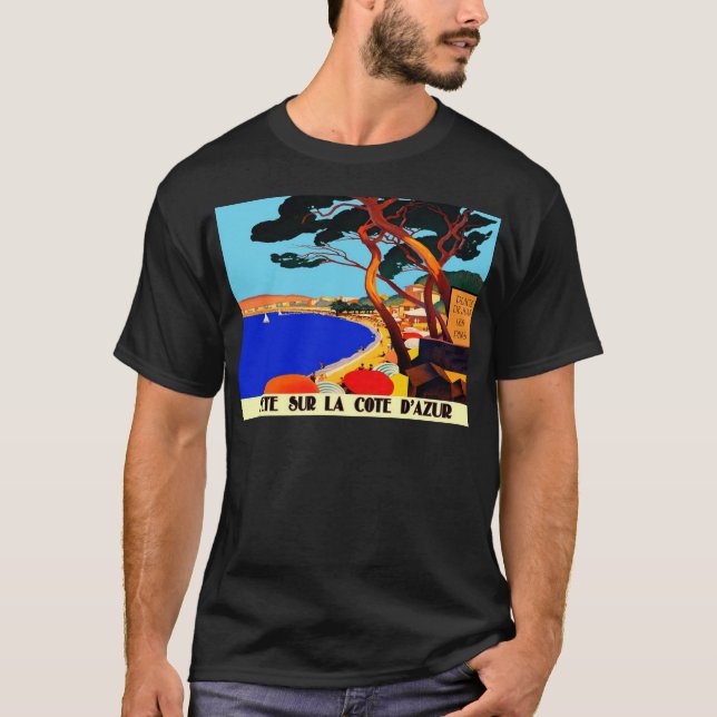 Vintage Cote D'Azur French Travel T-Shirt (Front)