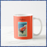 Vintage Cote d'Azur Race Car Travel Poster Coffee  Coffee Mug<br><div class="desc">Lovely vintage travel post of the French Riviera Cote d'Azur mug.  Features a racecar and blue,  grey and orange-red colour palette. Personalize with your/recipient name.</div>