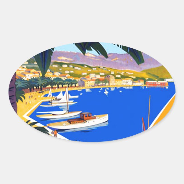 Vintage Cote D'Azur Travel Oval Sticker (Front)