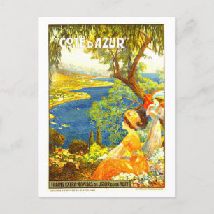 Vintage Cote d'Azur Travel Poster Postcard