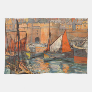 Vintage Cote d'Emeraude Saint Malo Port Tourism Kitchen Towel