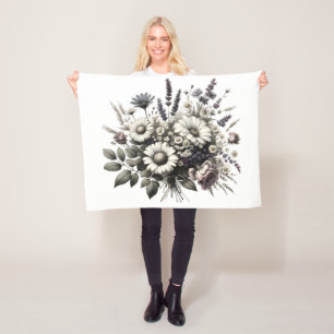 Vintage Cottage core flowers Fleece Blanket