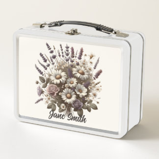Vintage Cottage core flowers Metal Lunch Box