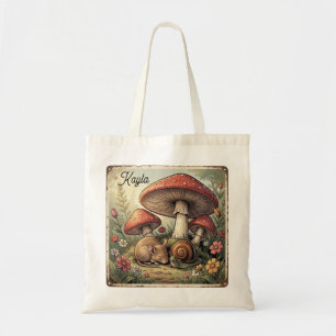 Vintage Cottage Core Mushrooms and Wildlife Tote Bag